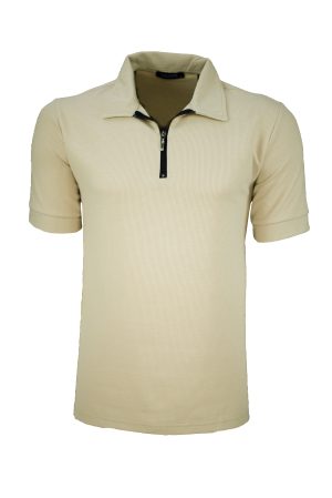 Ανδρική κοντομάνικη μπλούζα polo με ανάγλυφη ύφανση και κλείσιμο με φερμουάρ.