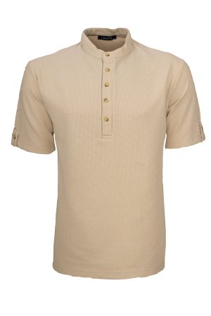 Ανδρική κοντομάνικη μπλούζα Henley με μάο γιακά και κουμπιά