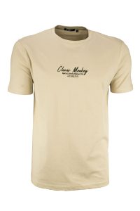 Ανδρικό μπεζ t-shirt με minimal print στο στήθος casual στυλ