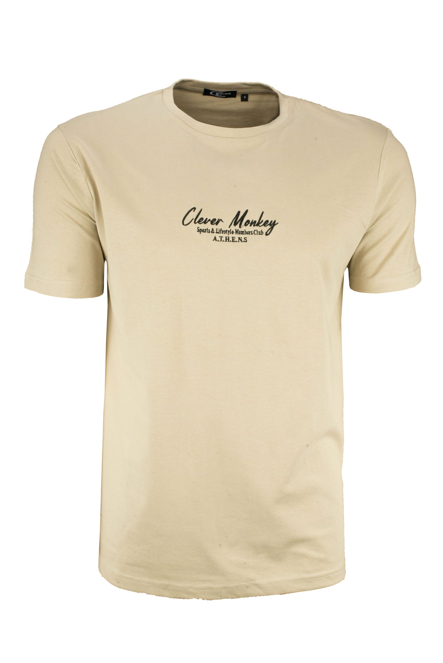 Ανδρικό μπεζ t-shirt με minimal print στο στήθος casual στυλ